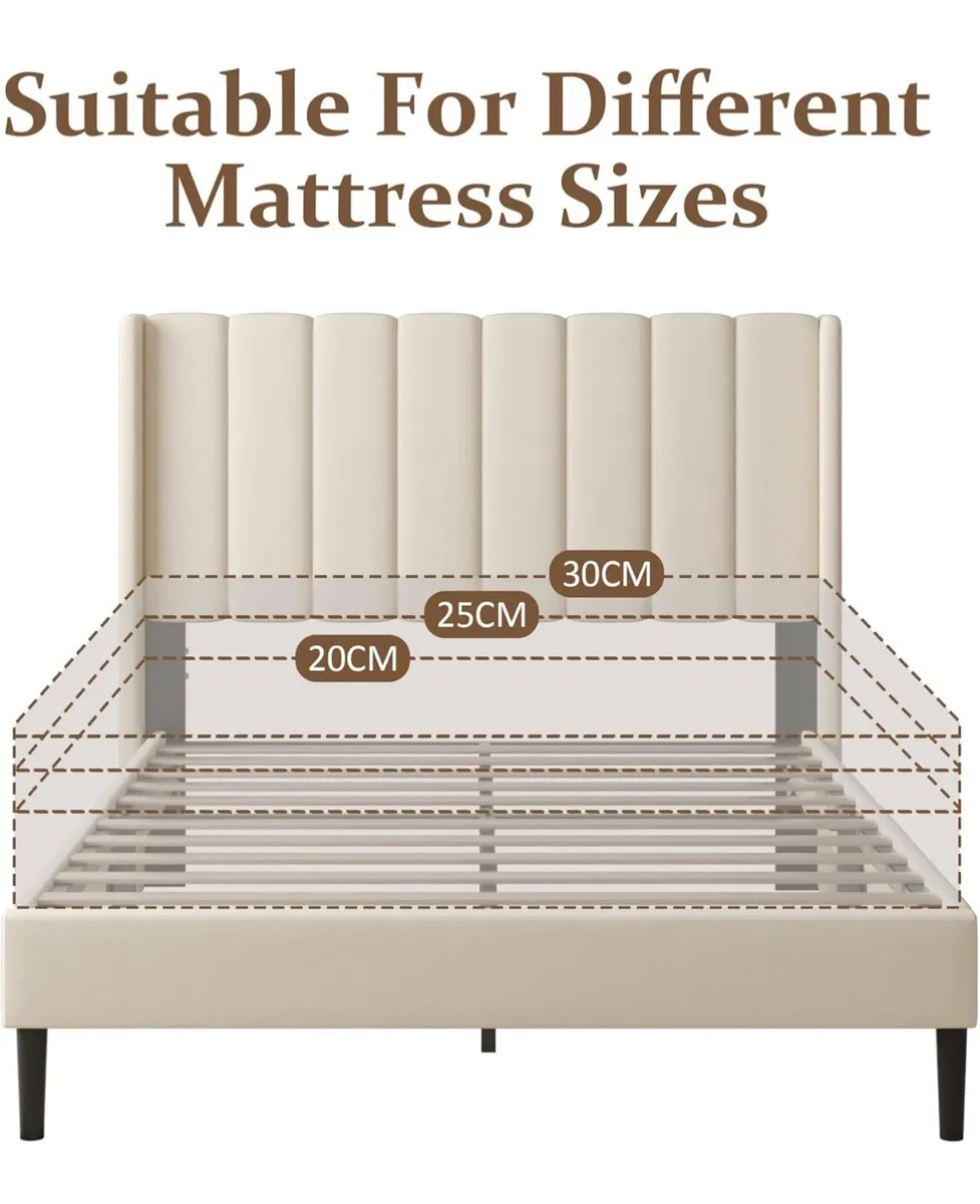 Double Bed Frame with Headboard, Vertical Channel - Image 2