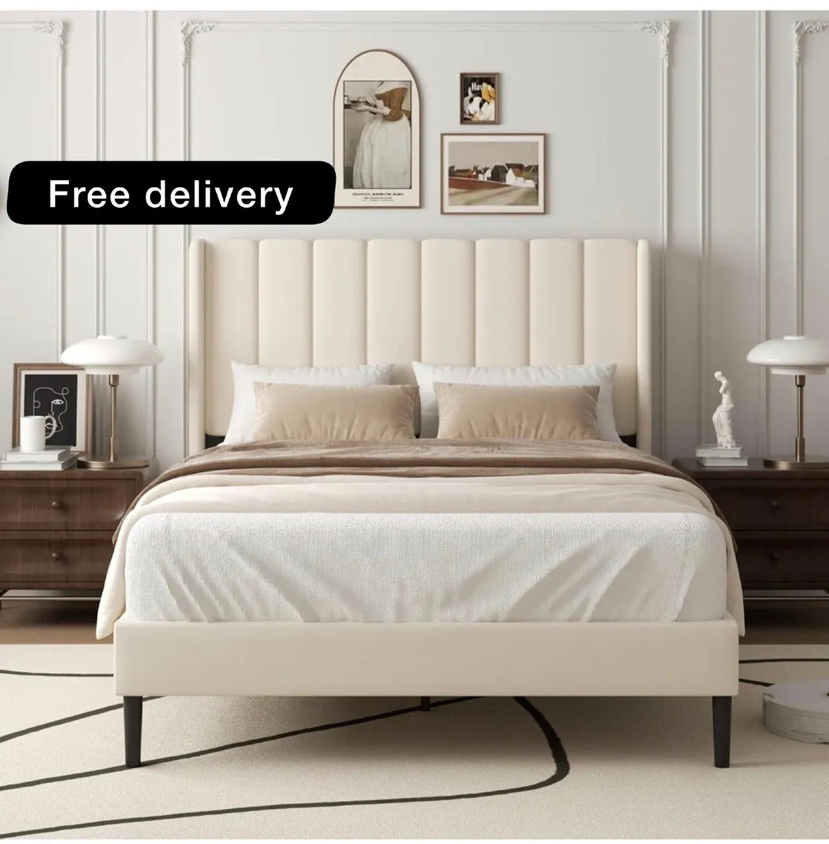 Double Bed Frame with Headboard, Vertical Channel - Image 1