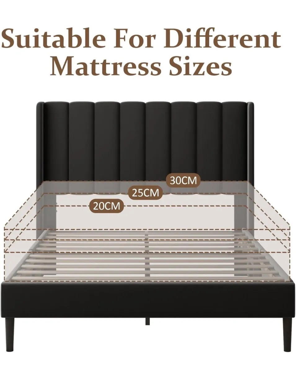 Double Bed Frame with Headboard, Vertical Channel - Image 2