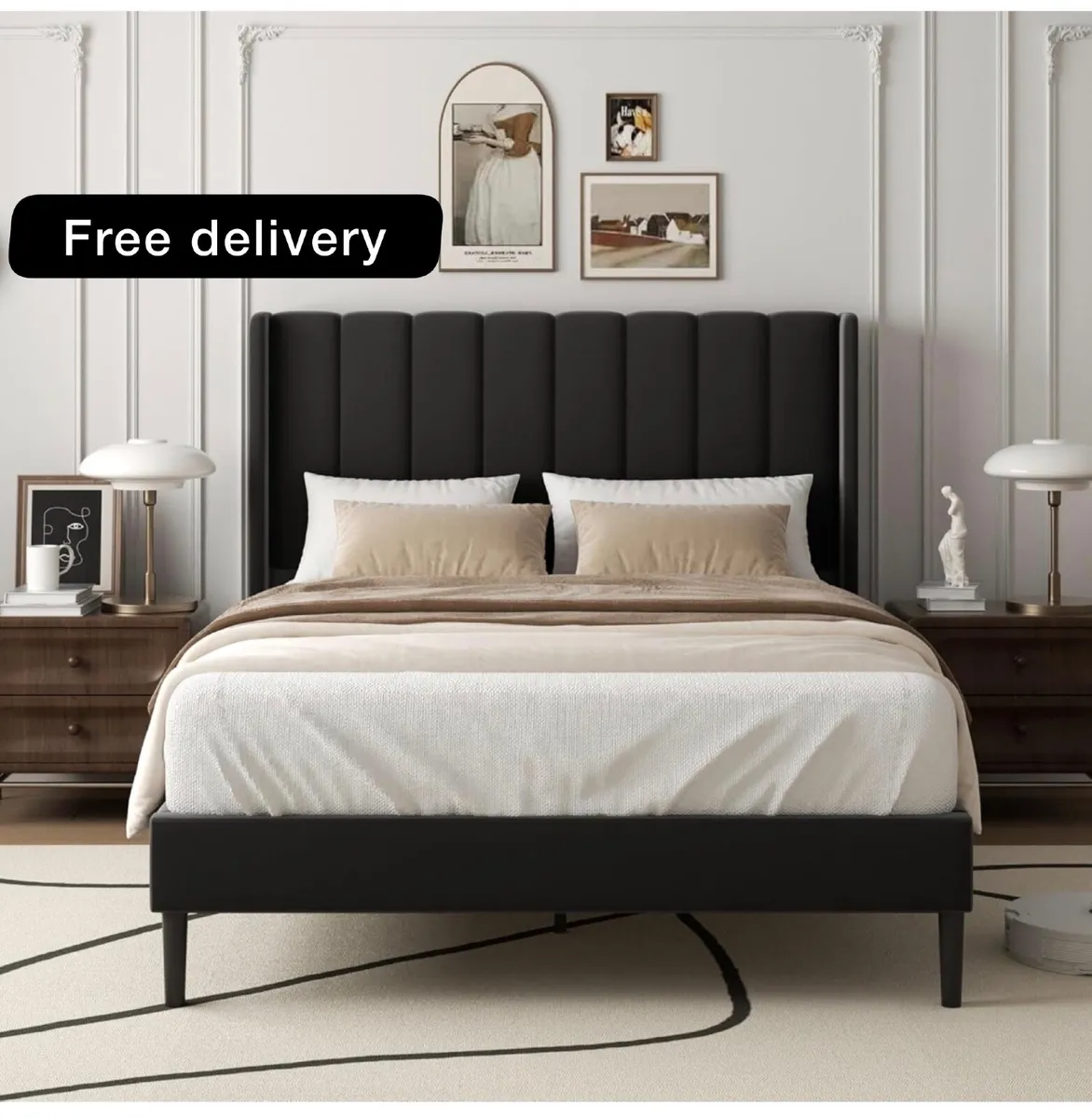 Double Bed Frame with Headboard, Vertical Channel - Image 1