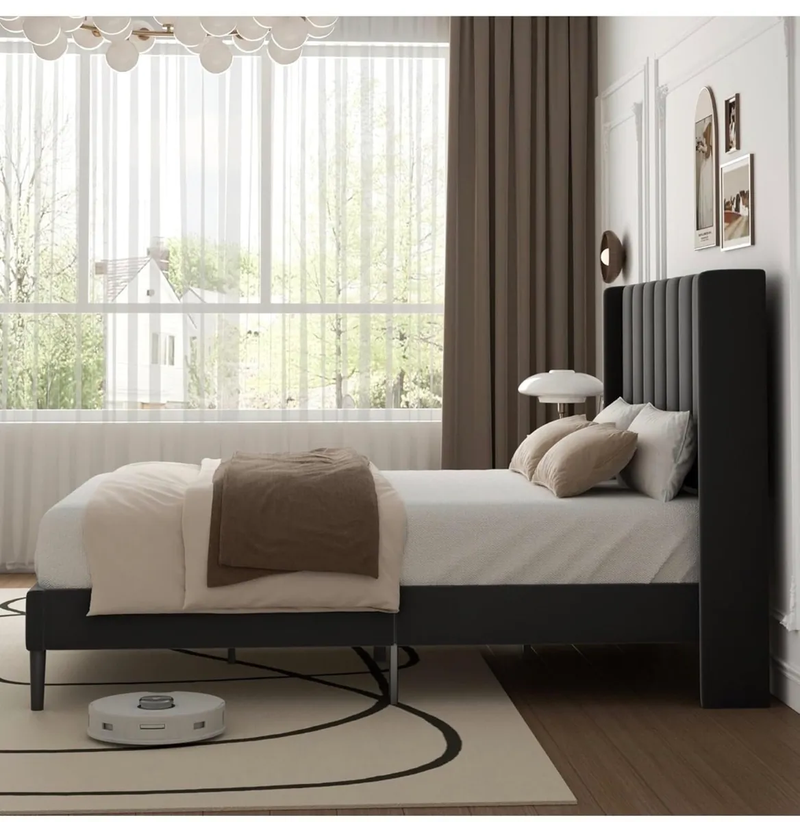 Double Bed Frame with Headboard, Vertical Channel - Image 3