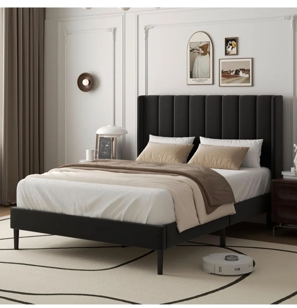 Double Bed Frame with Headboard, Vertical Channel - Image 1