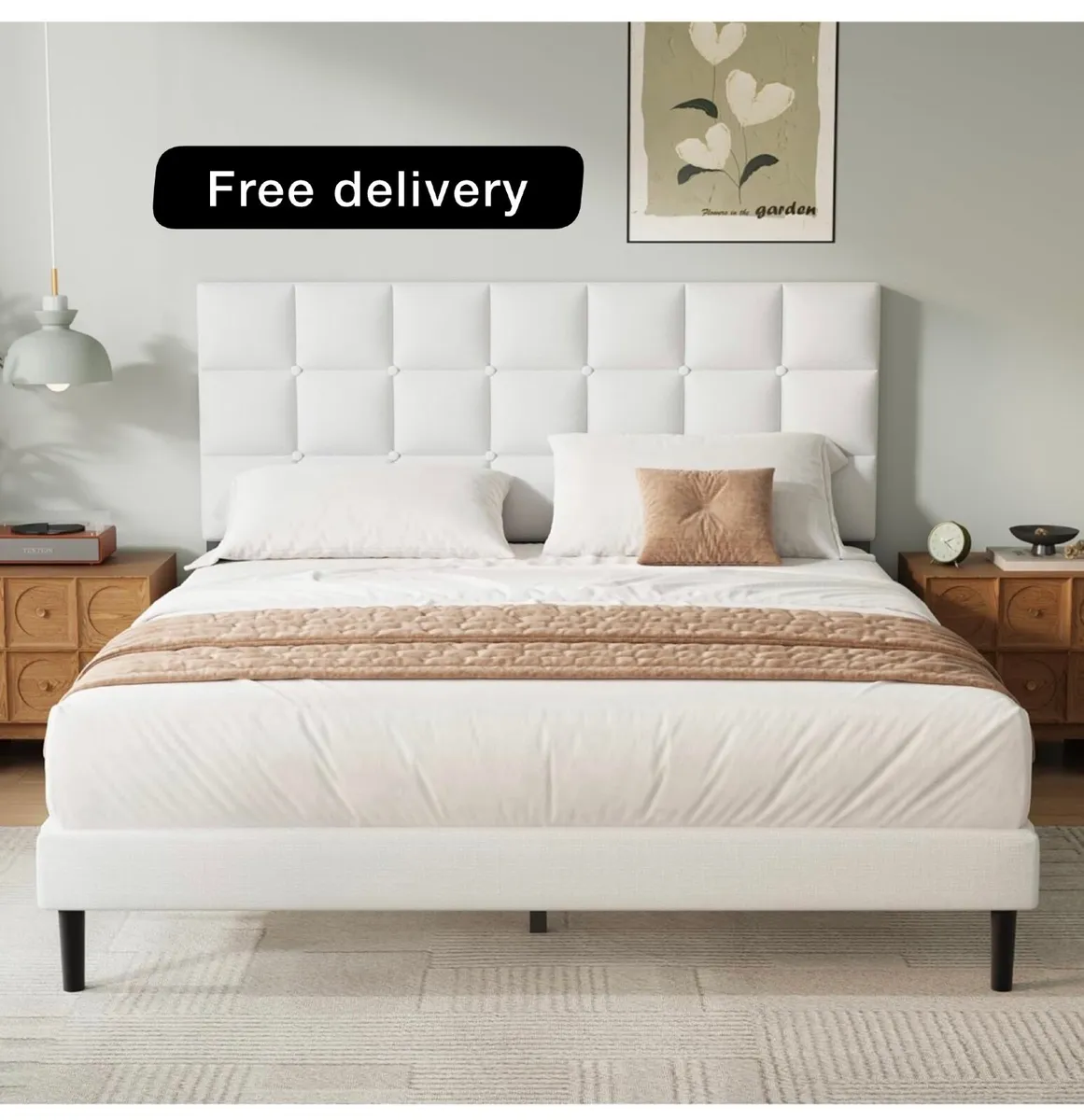 Double Bed Frame, Easy Assembly, Sturdy Wooden Sla - Image 1