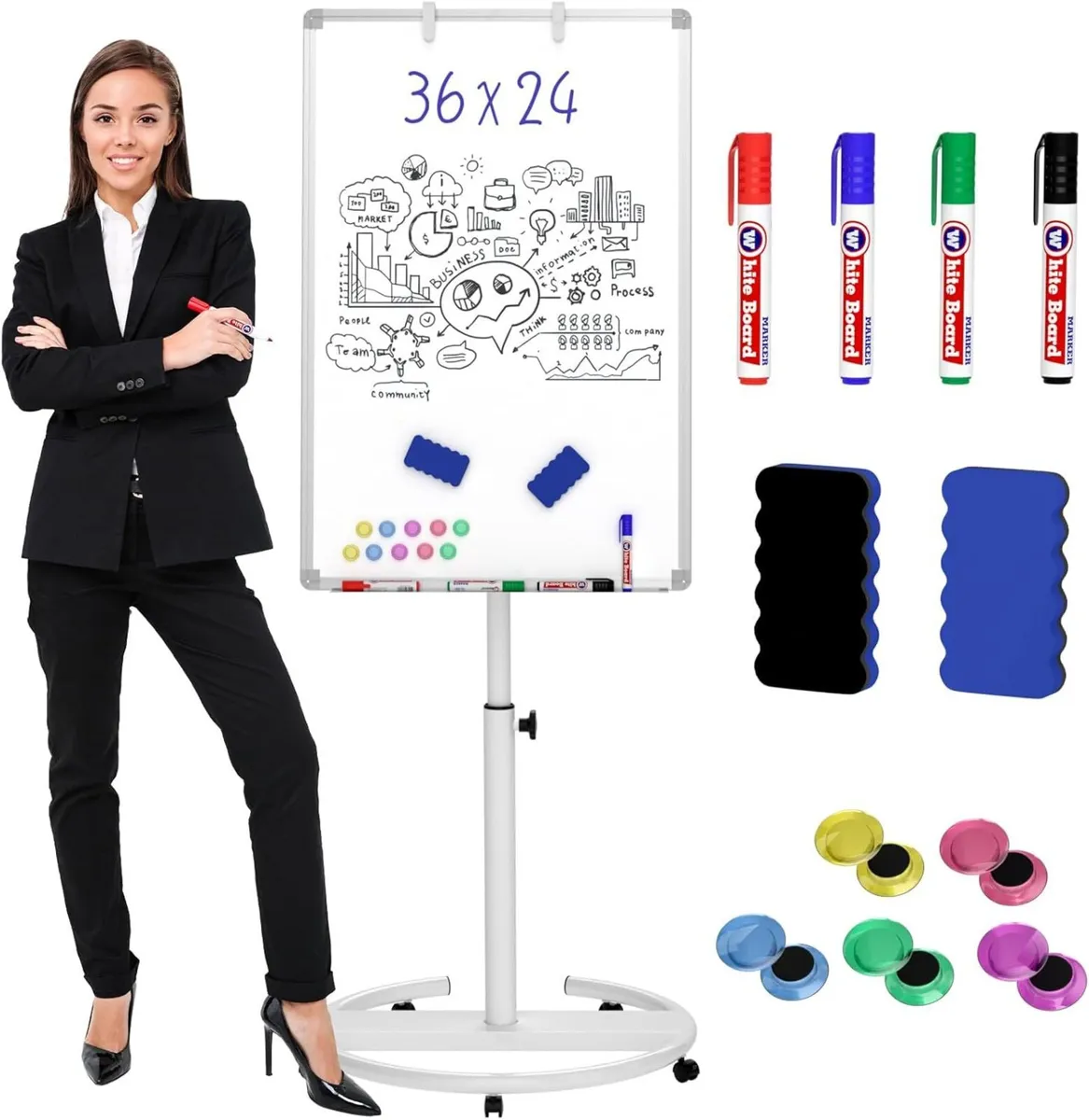 Flip Chart Stands Mobile Whiteboard 90 x 60 cm - Image 1