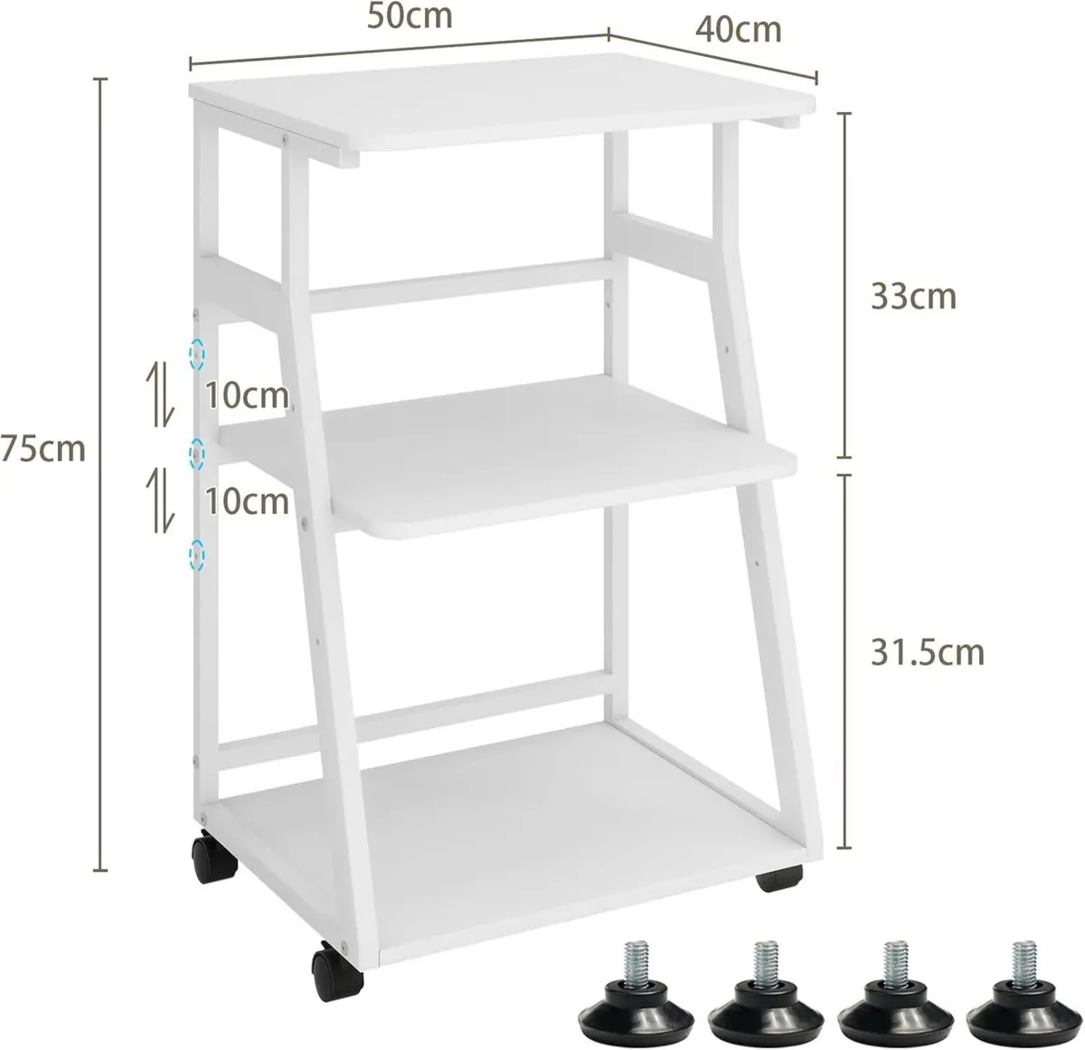 50x40x75cm 3 Tier Printer Table with Storage - Image 2