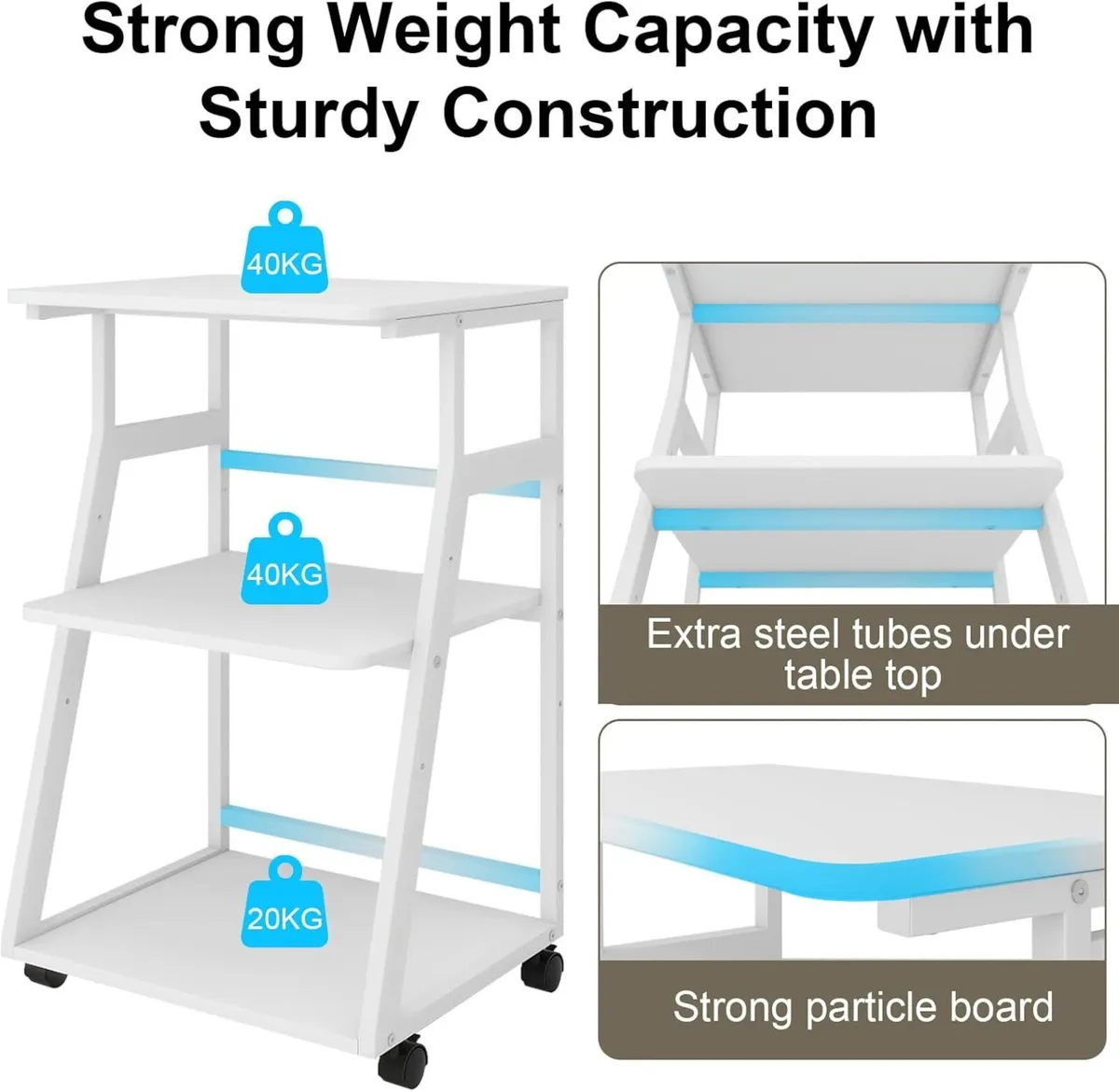 50x40x75cm 3 Tier Printer Table with Storage - Image 3