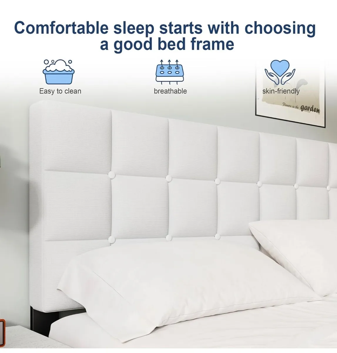 Double Bed Frame, Easy Assembly, Sturdy Wooden Sla - Image 4