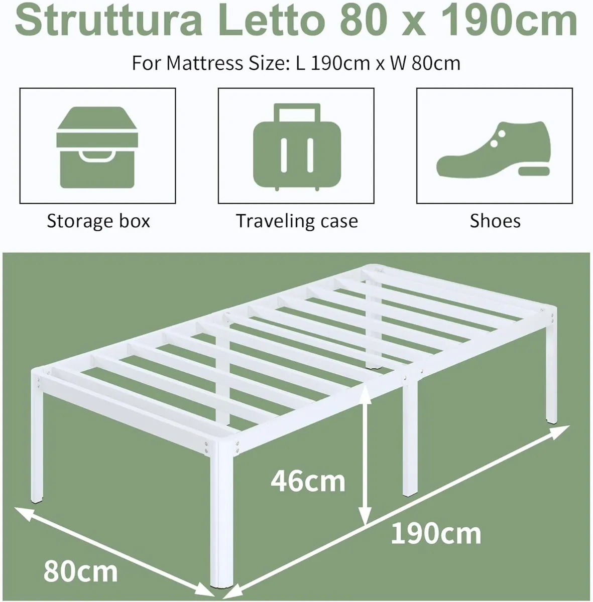 46 cm High Small Single Bed Frame 80cm x 190cm - Image 2