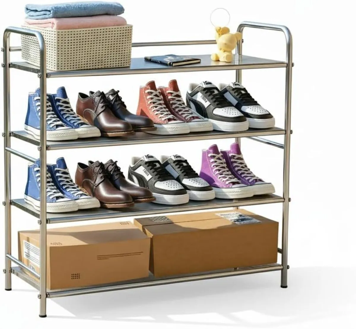 4-Tier Stainless Steel Shoe Rack Heavy Duty Metal - Image 1