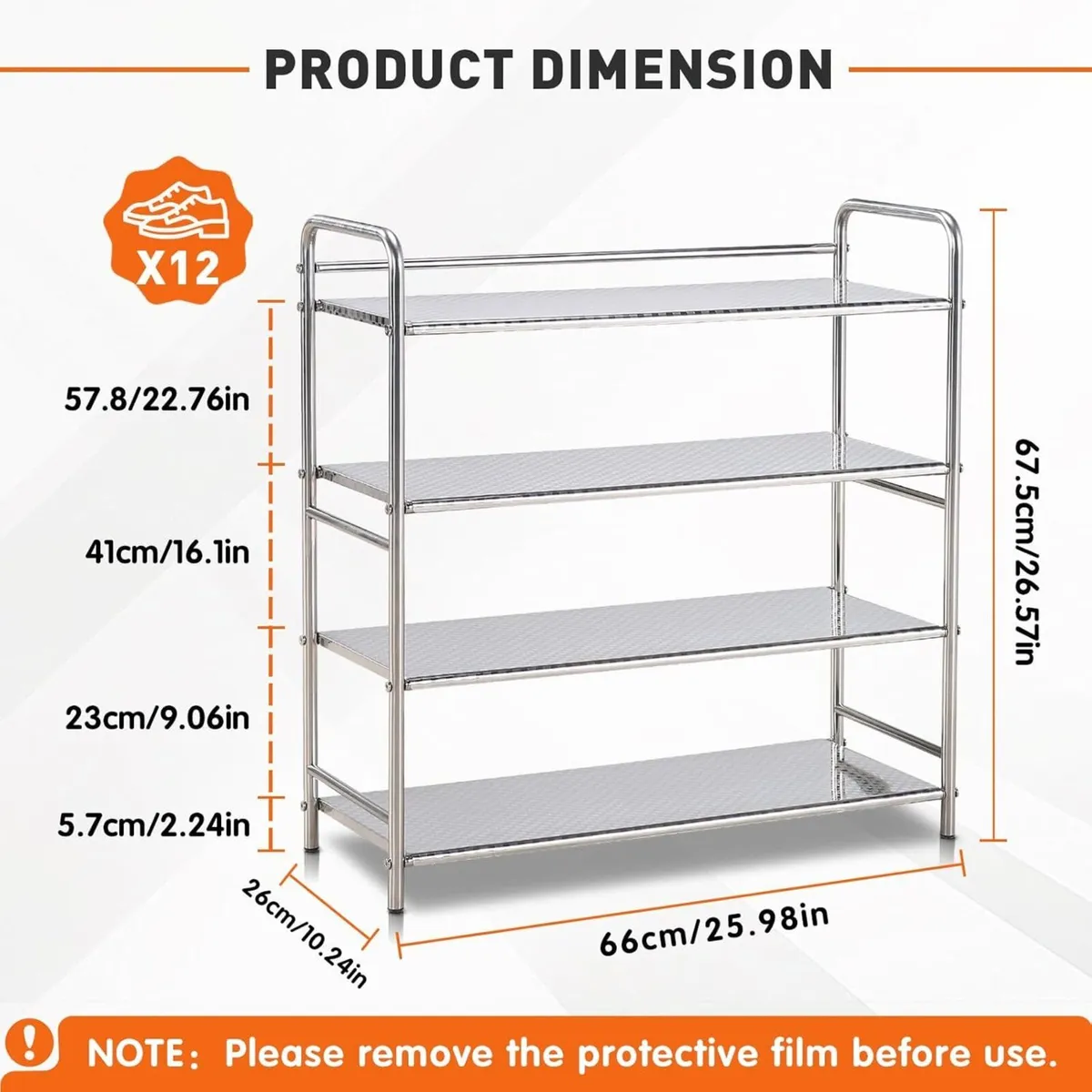 4-Tier Stainless Steel Shoe Rack Heavy Duty Metal - Image 2