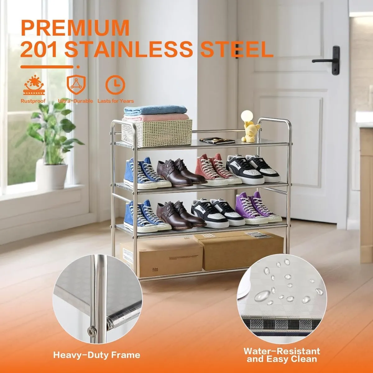 4-Tier Stainless Steel Shoe Rack Heavy Duty Metal - Image 3