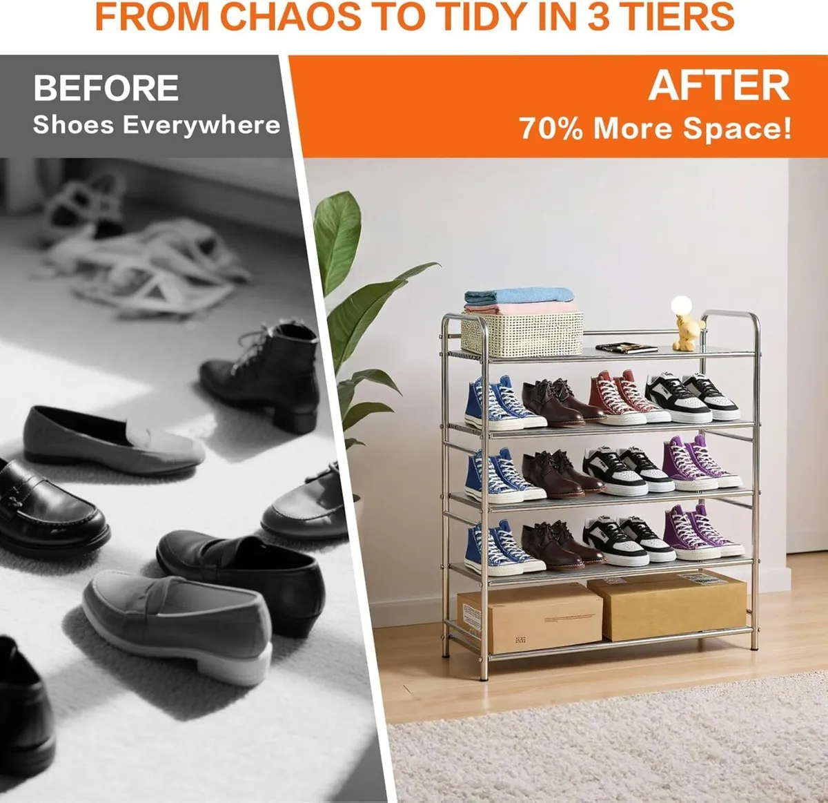 4-Tier Stainless Steel Shoe Rack Heavy Duty Metal - Image 4