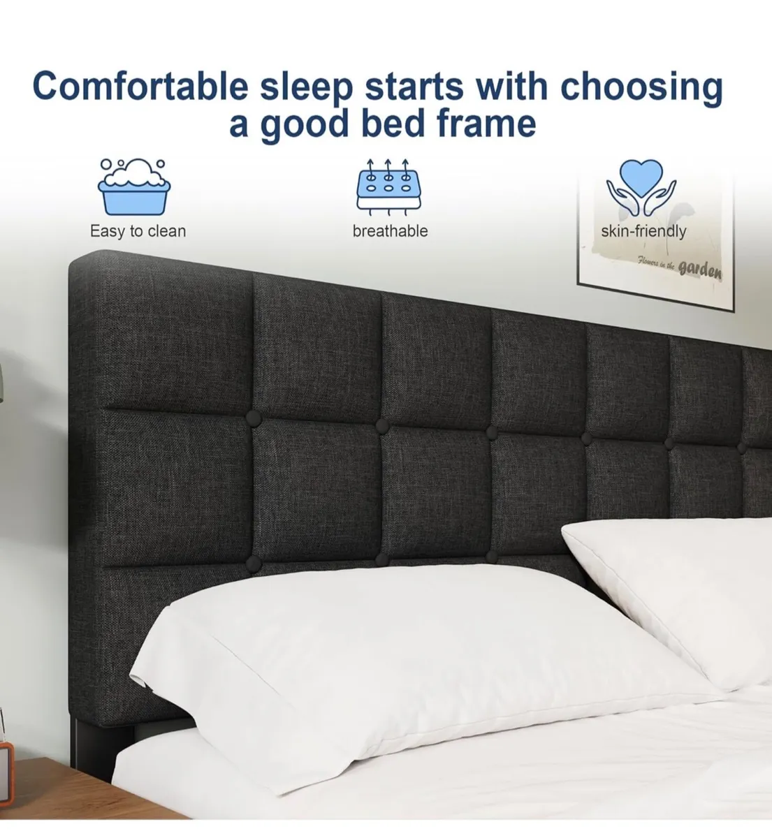 Double Bed Frame, Easy Assembly, Sturdy Wooden Sla - Image 4