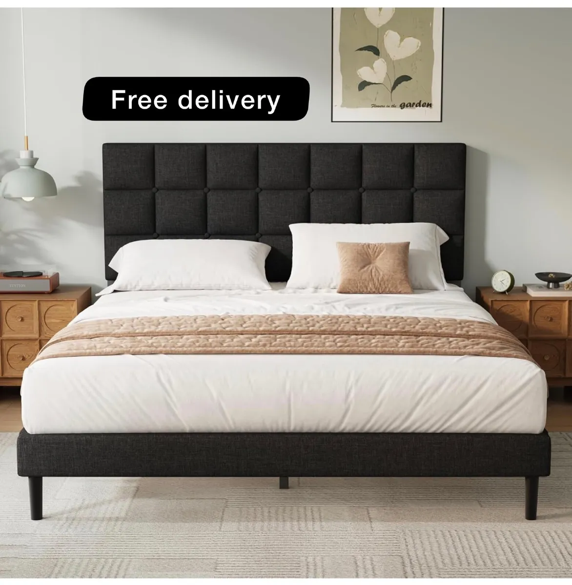 Double Bed Frame, Easy Assembly, Sturdy Wooden Sla - Image 1