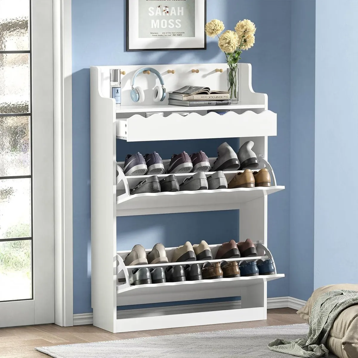 Shoe Cabinet with Drawer Wooden Storage Unit 2 - Image 1