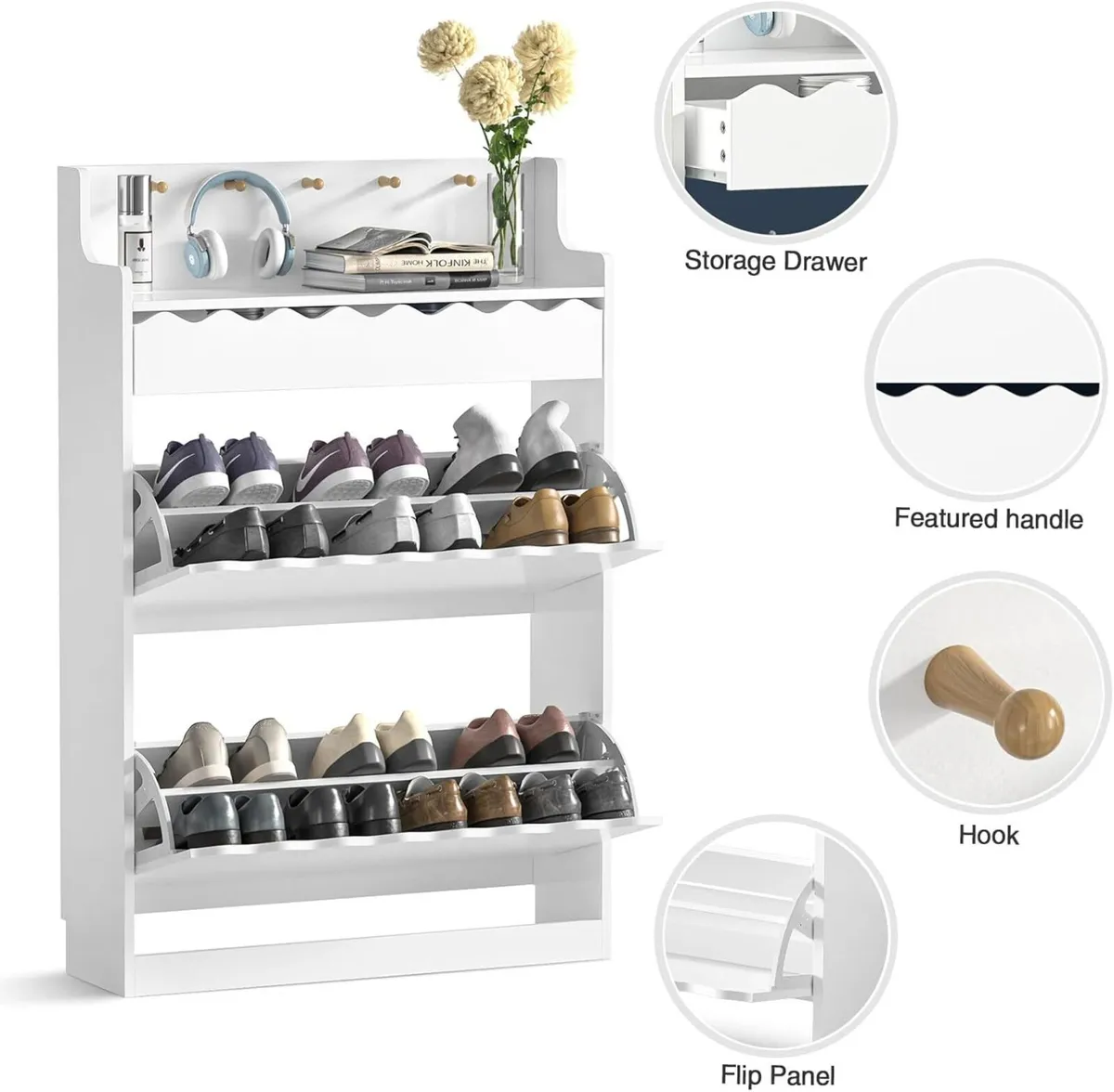 Shoe Cabinet with Drawer Wooden Storage Unit 2 - Image 3