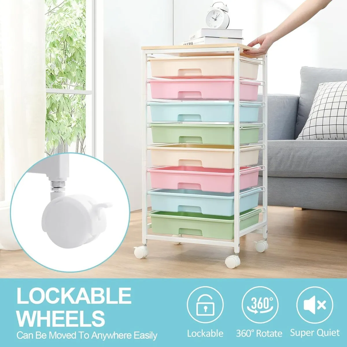 8 Drawers Rolling Storage Trolley Utility Cart on - Image 4