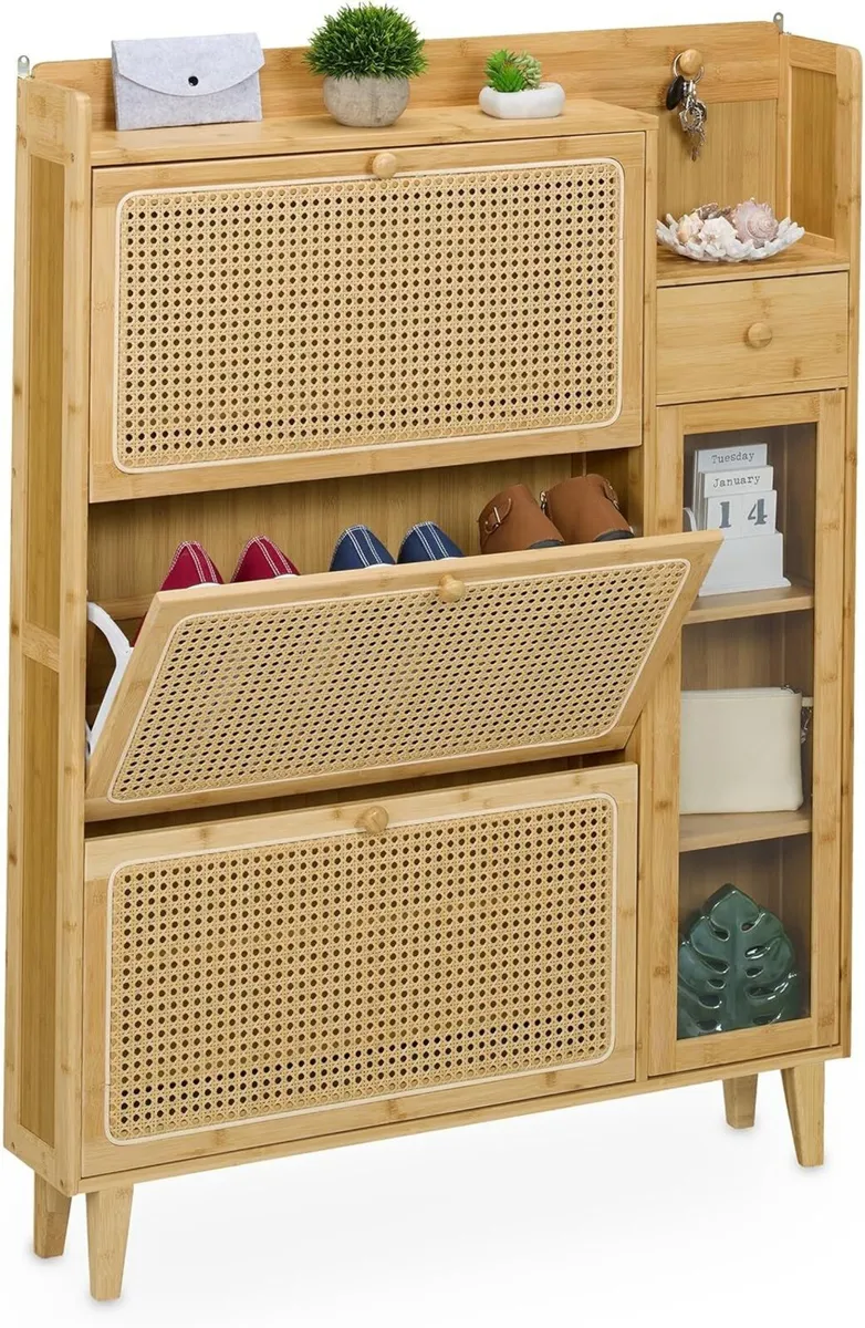 Shoe Cabinet 5 Compartments Bamboo Footwear Rack - Image 1