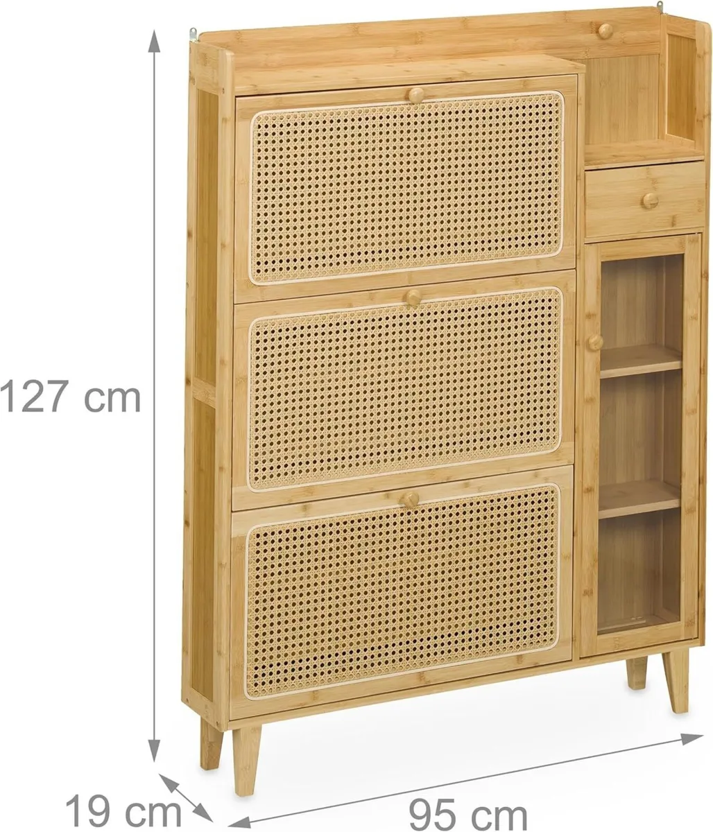 Shoe Cabinet 5 Compartments Bamboo Footwear Rack - Image 3