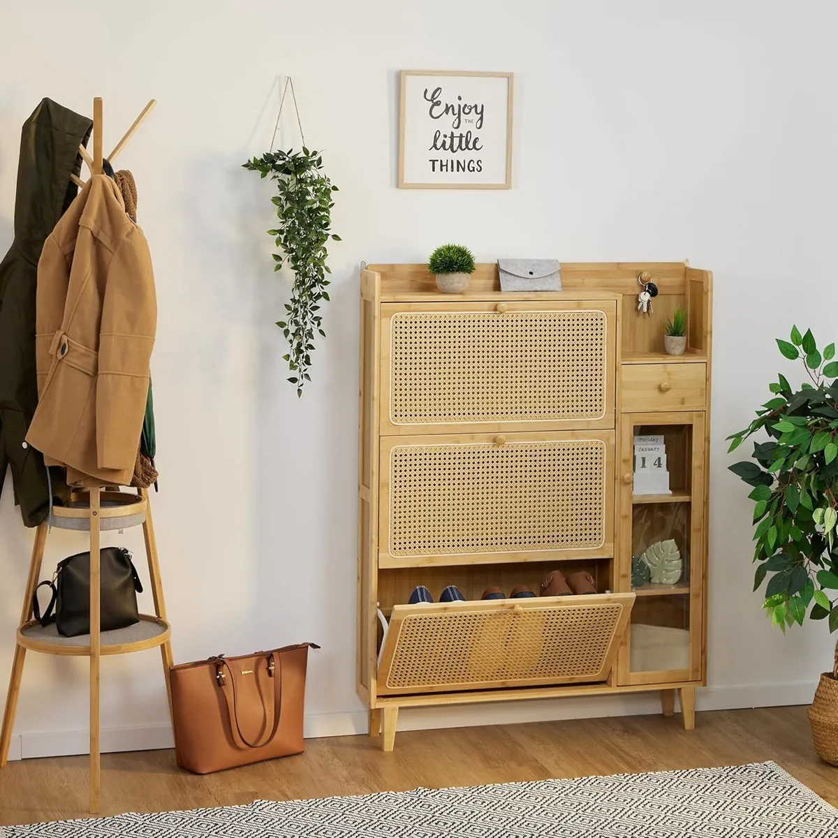 Shoe Cabinet 5 Compartments Bamboo Footwear Rack - Image 2