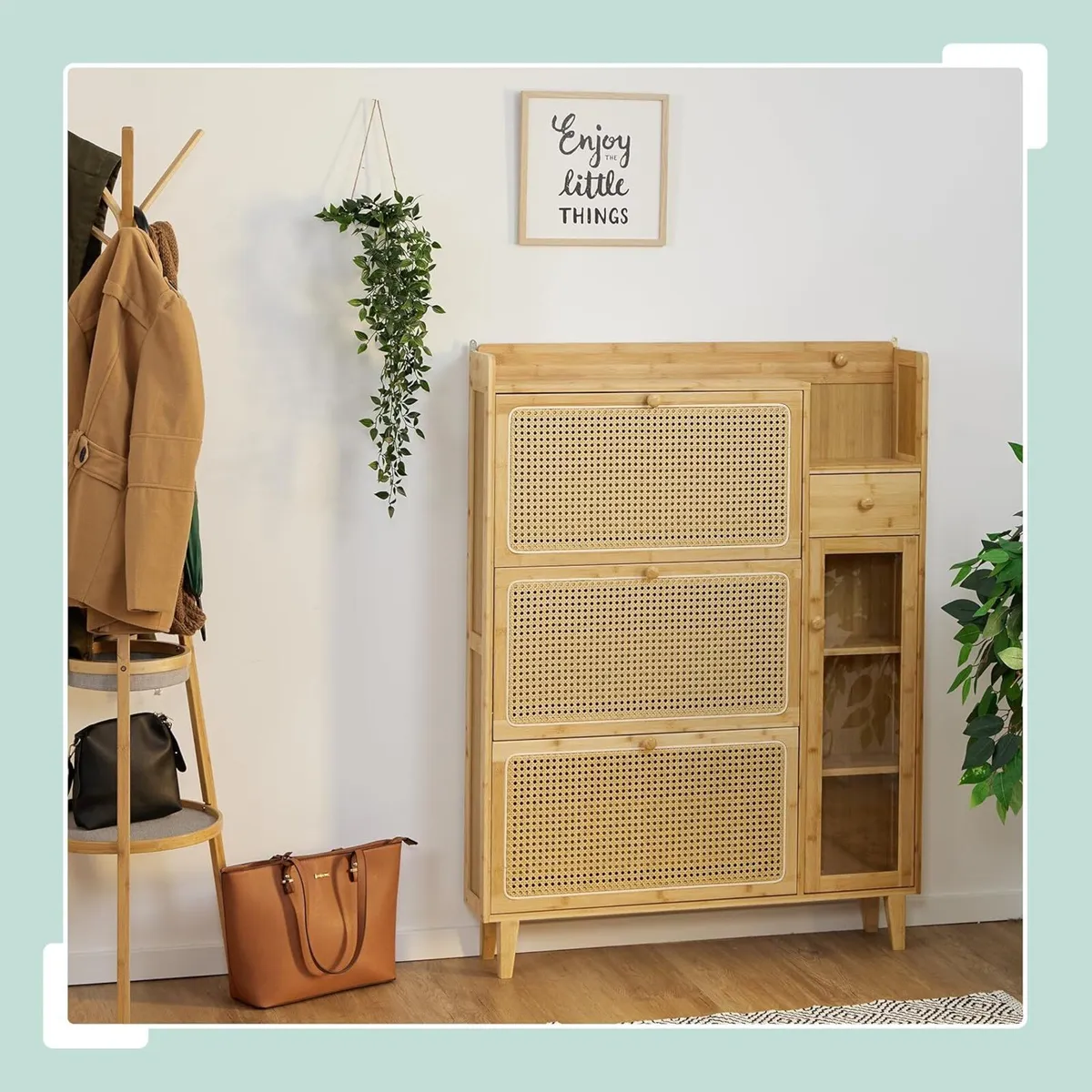 Shoe Cabinet 5 Compartments Bamboo Footwear Rack - Image 4