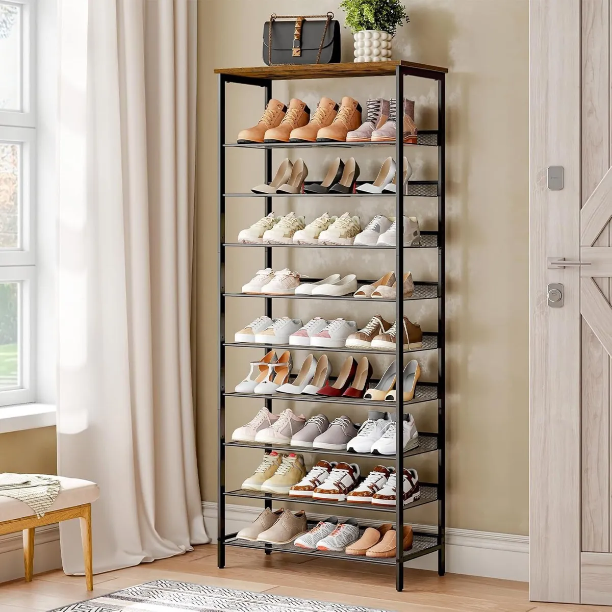 10-Tier Shoe Rack Tall Storage Organizer Industria - Image 4
