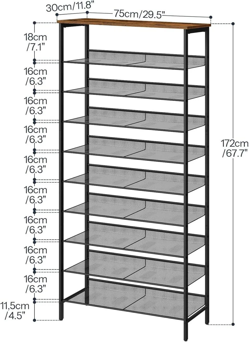 10-Tier Shoe Rack Tall Storage Organizer Industria - Image 3