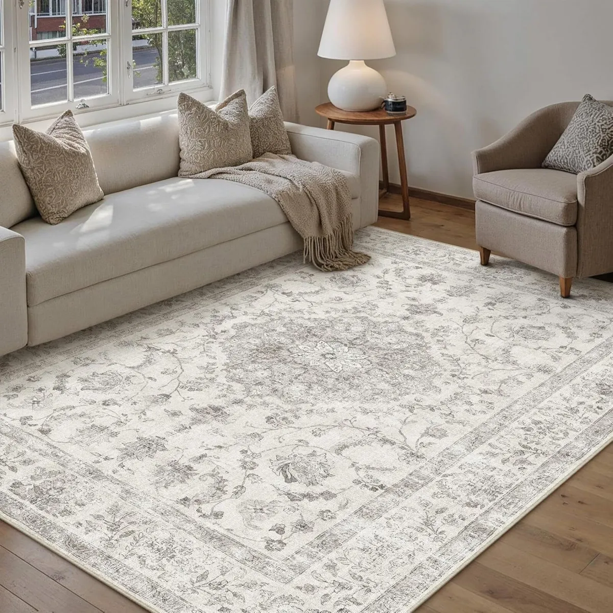 160x230 cm Washable Rugs Living Room Grey Vintage - Image 1