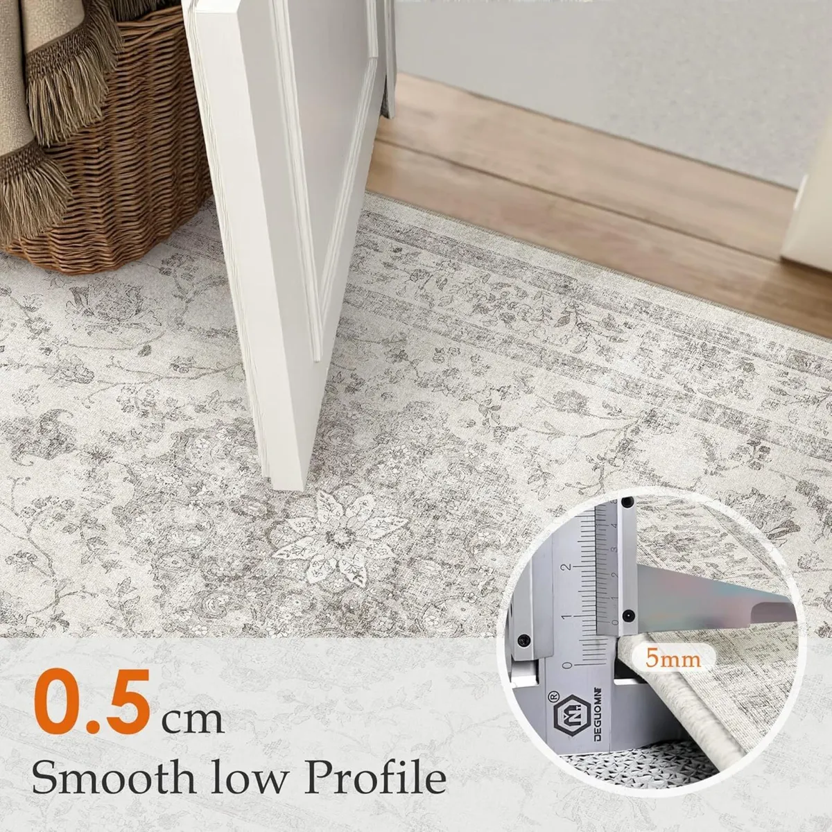 160x230 cm Washable Rugs Living Room Grey Vintage - Image 3