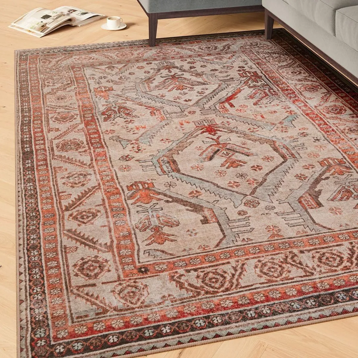 Machine Washable Vintage Terracotta Cotton Large - Image 1