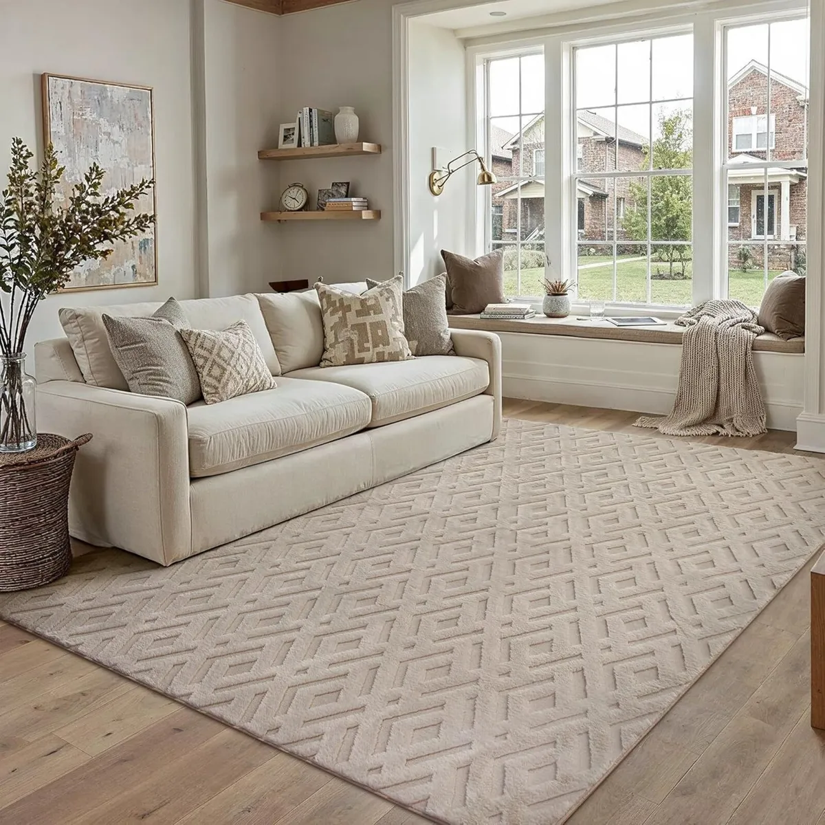 Beige Rugs Living Room 200x300cm Bedroom Large - Image 1