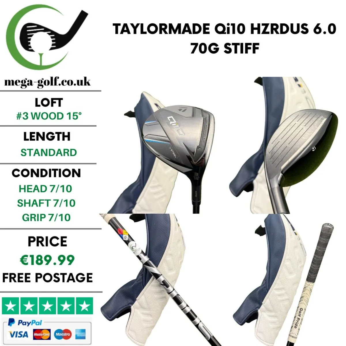 Taylormade Qi10 #3 Wood 15° / Hzrdus 6.0 70g Stiff - Image 1