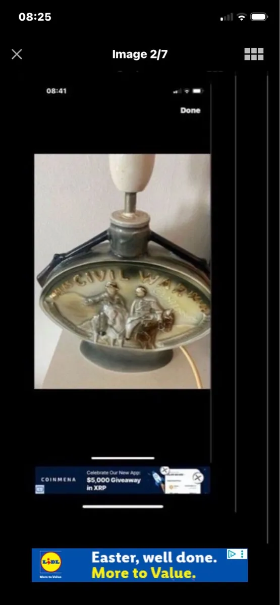 Vintage US Civil War Ceramic Decanter Lamp - Image 2