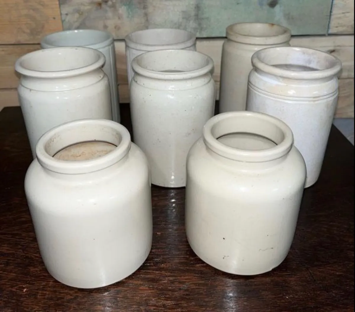 8 stoneware jars