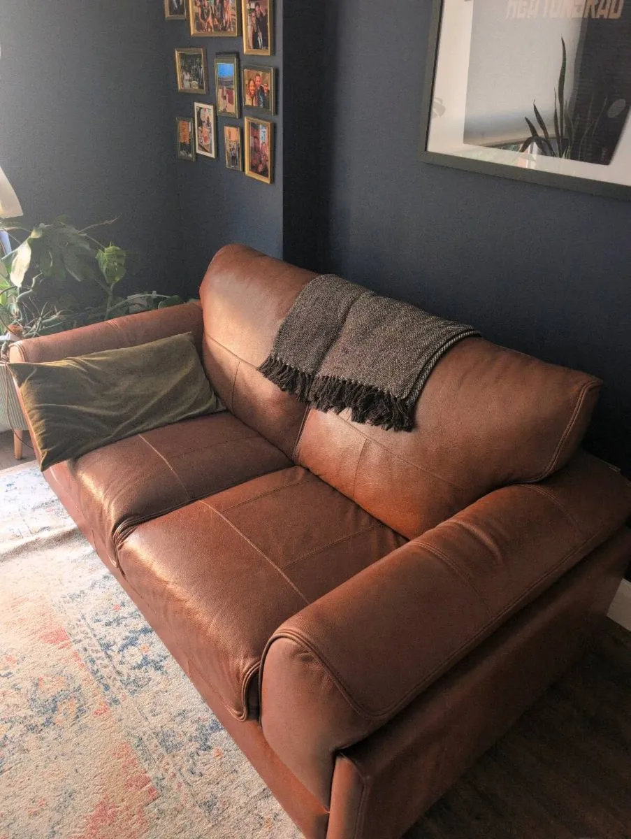 Tan leather sofa - Image 1