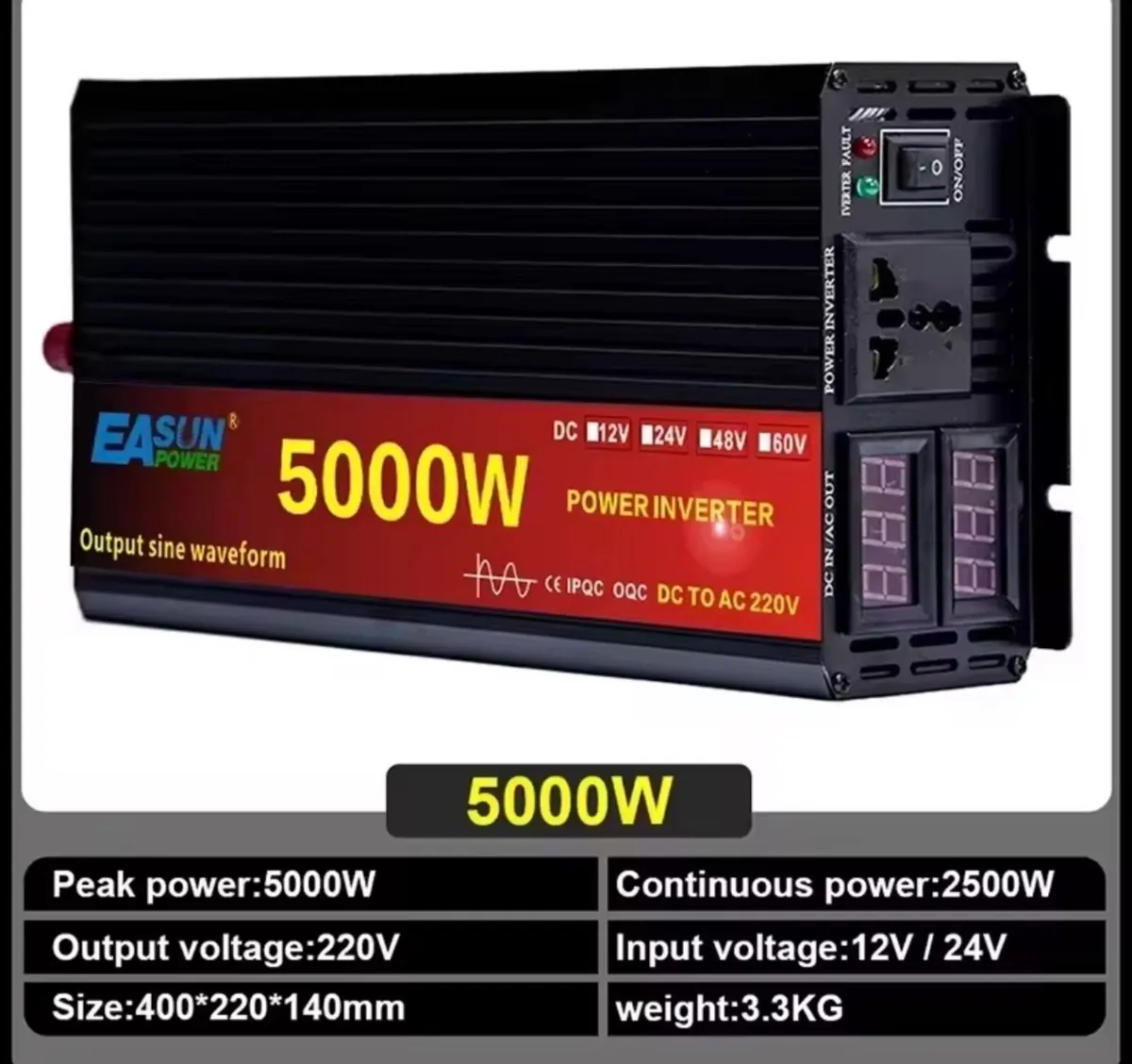 5000W Pure Sine Wave Car Inverter DC - Image 1