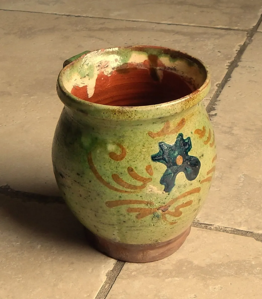 Vintage Large Hand Painted Glazed Terracotta Mug - Image 2