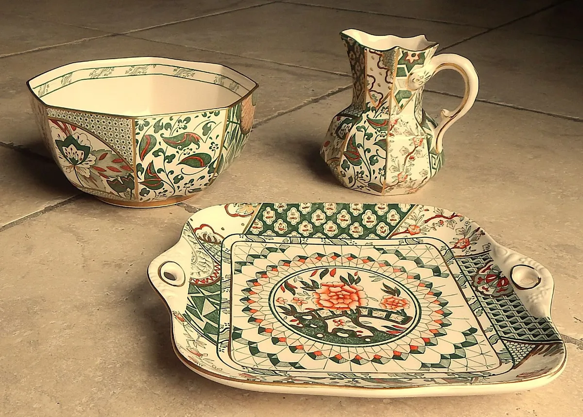 3 Mason’s Ironstone Applique Hand Painted Pieces - Image 1