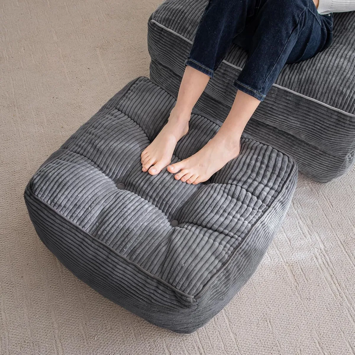 55 x 35cm Corduroy Cube Bean Bag，Footstool - Image 1