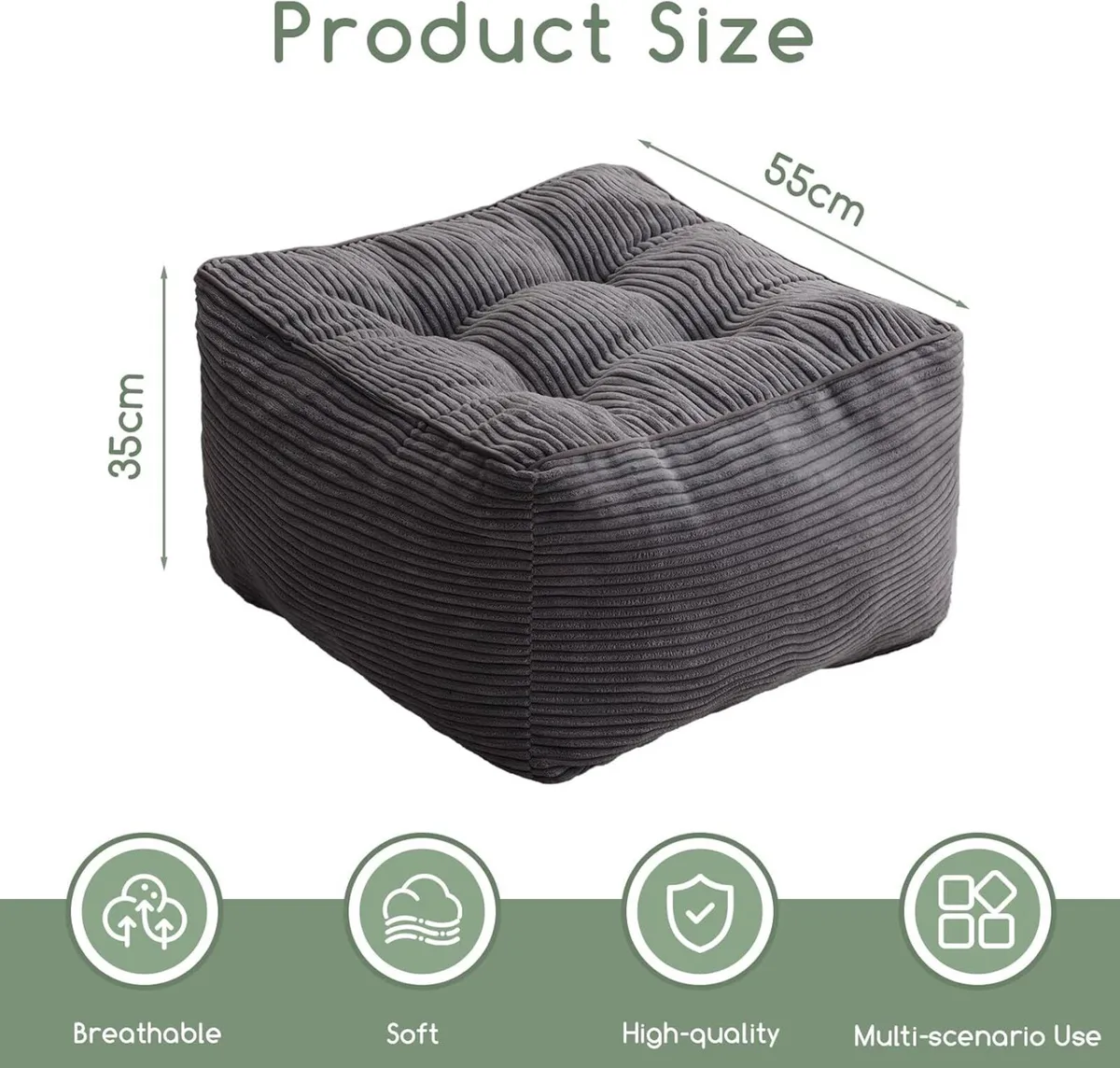 55 x 35cm Corduroy Cube Bean Bag，Footstool - Image 2