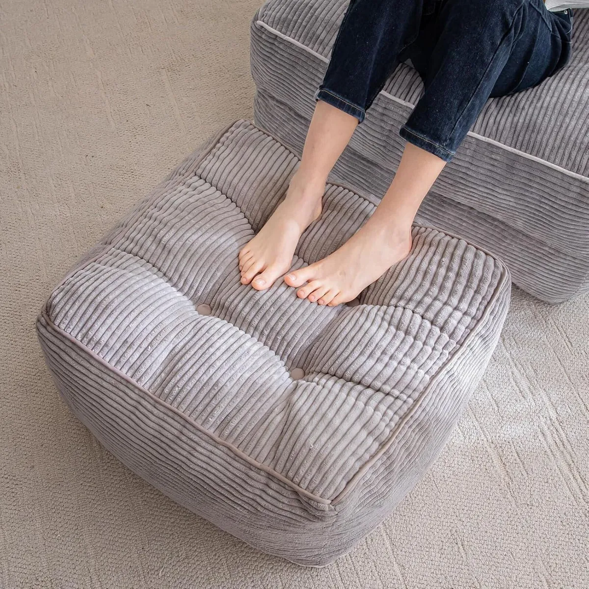 55 x 35cm Corduroy Cube Bean Bag，Footstool - Image 1