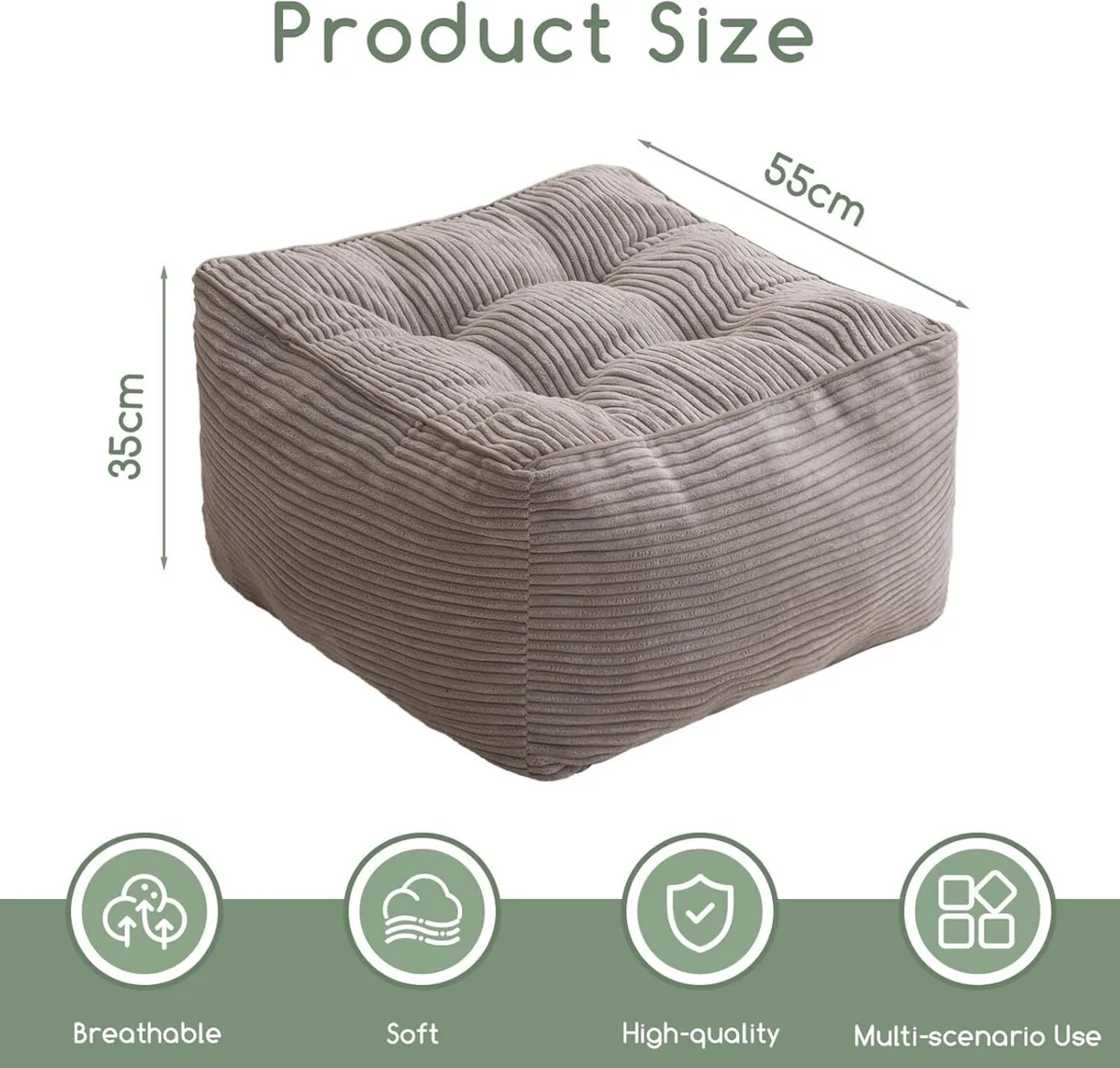 55 x 35cm Corduroy Cube Bean Bag，Footstool - Image 2