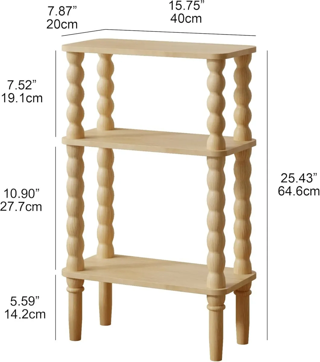 3-Tier Wooden Side Table Narrow Nightstand with - Image 2