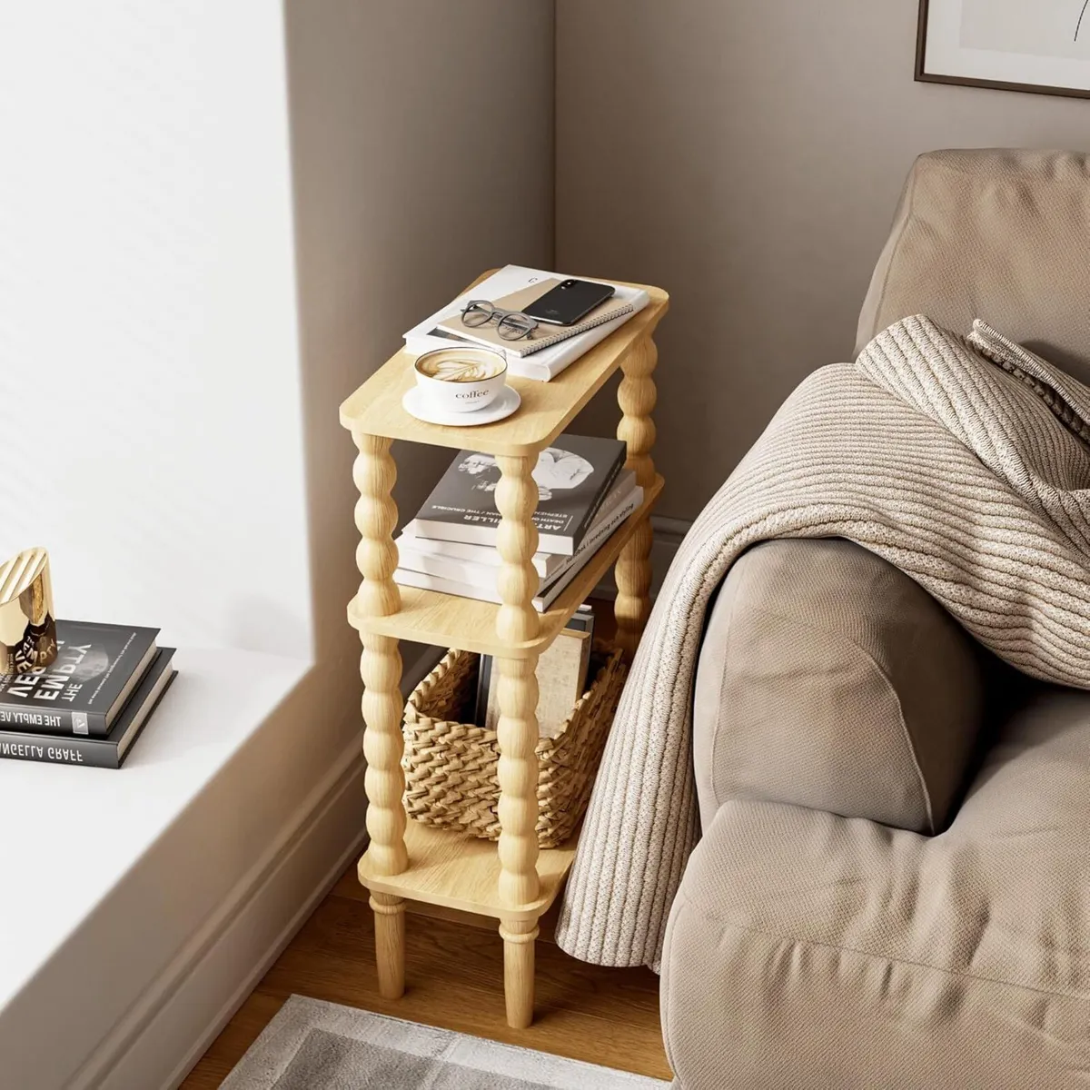 3-Tier Wooden Side Table Narrow Nightstand with - Image 3