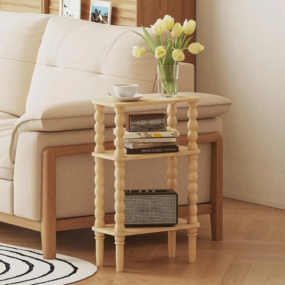 3-Tier Wooden Side Table Narrow Nightstand with - Image 4