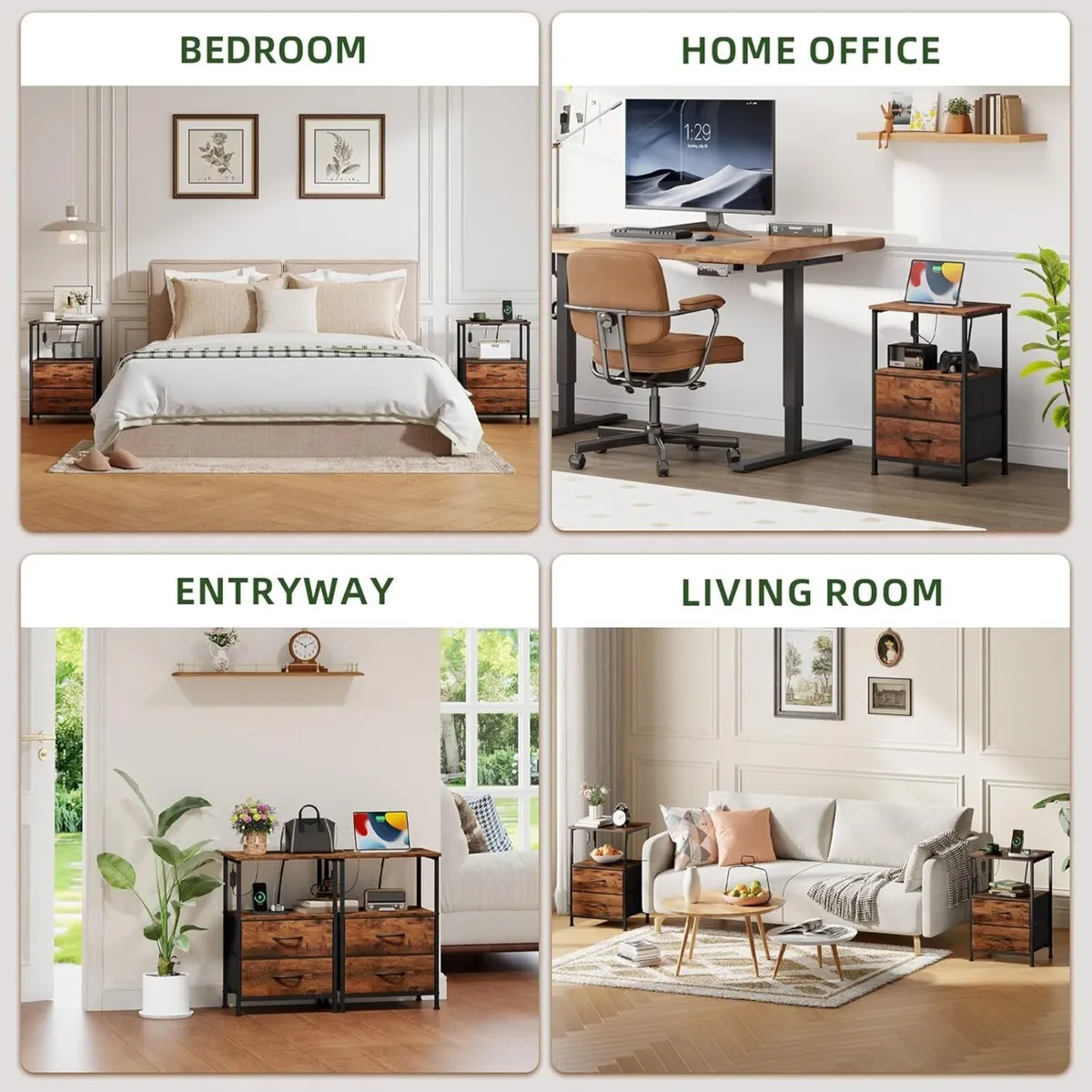 Bedside Table Set of 2 with Charging Station and - Image 4