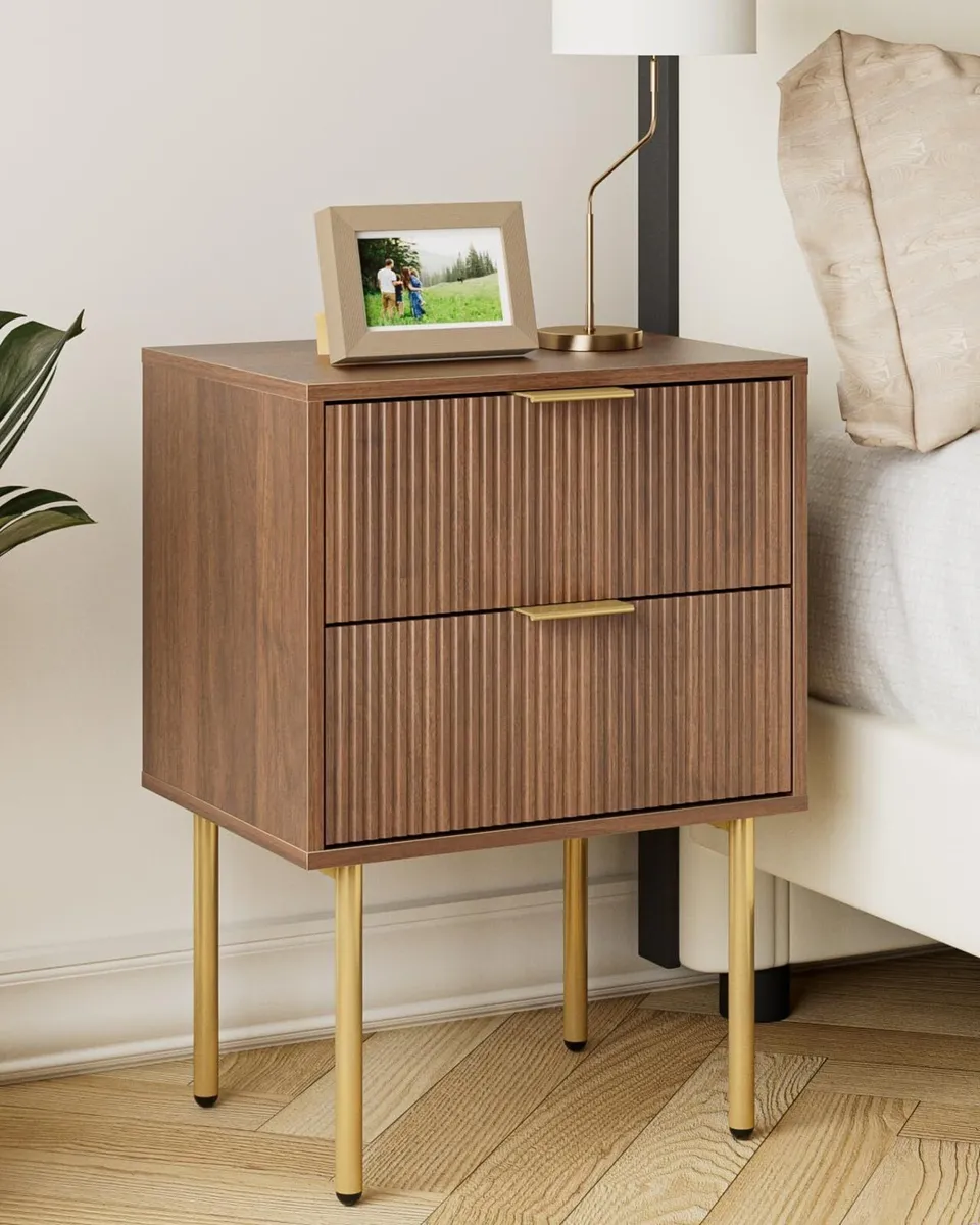 Bedside Table Small Tables with 2 Drawers Wooden - Image 1