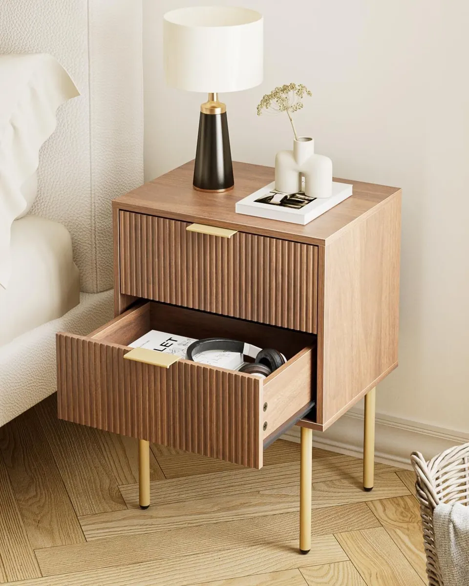Bedside Table Small Tables with 2 Drawers Wooden - Image 4