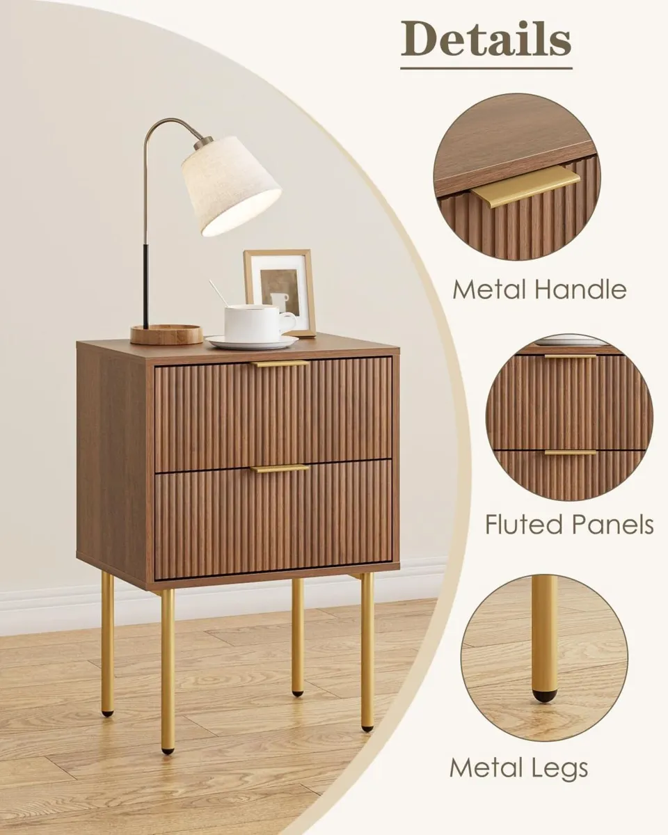 Bedside Table Small Tables with 2 Drawers Wooden - Image 3