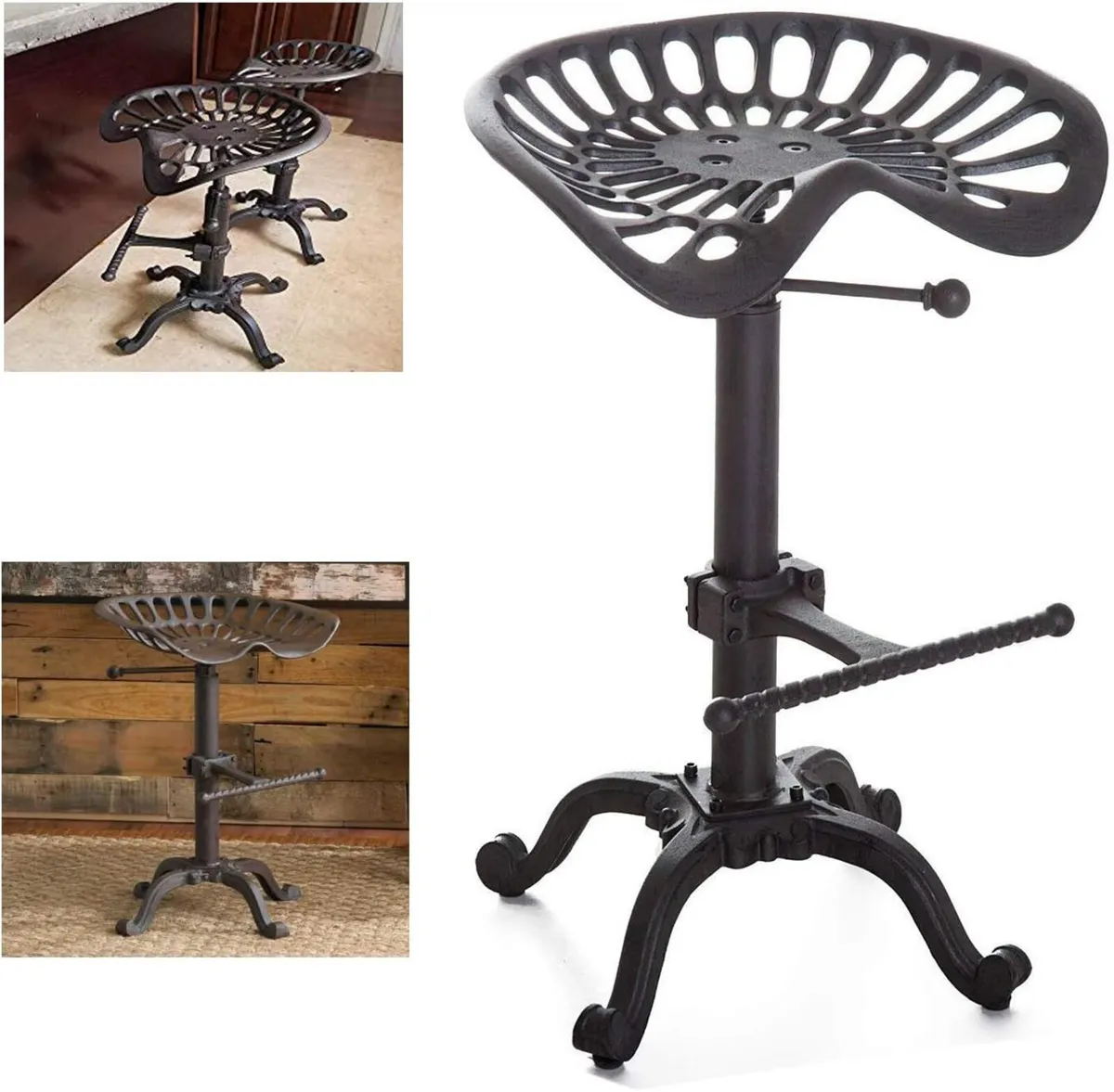 Vintage Industrial Bar Stools Cast Iron Tractor - Image 1
